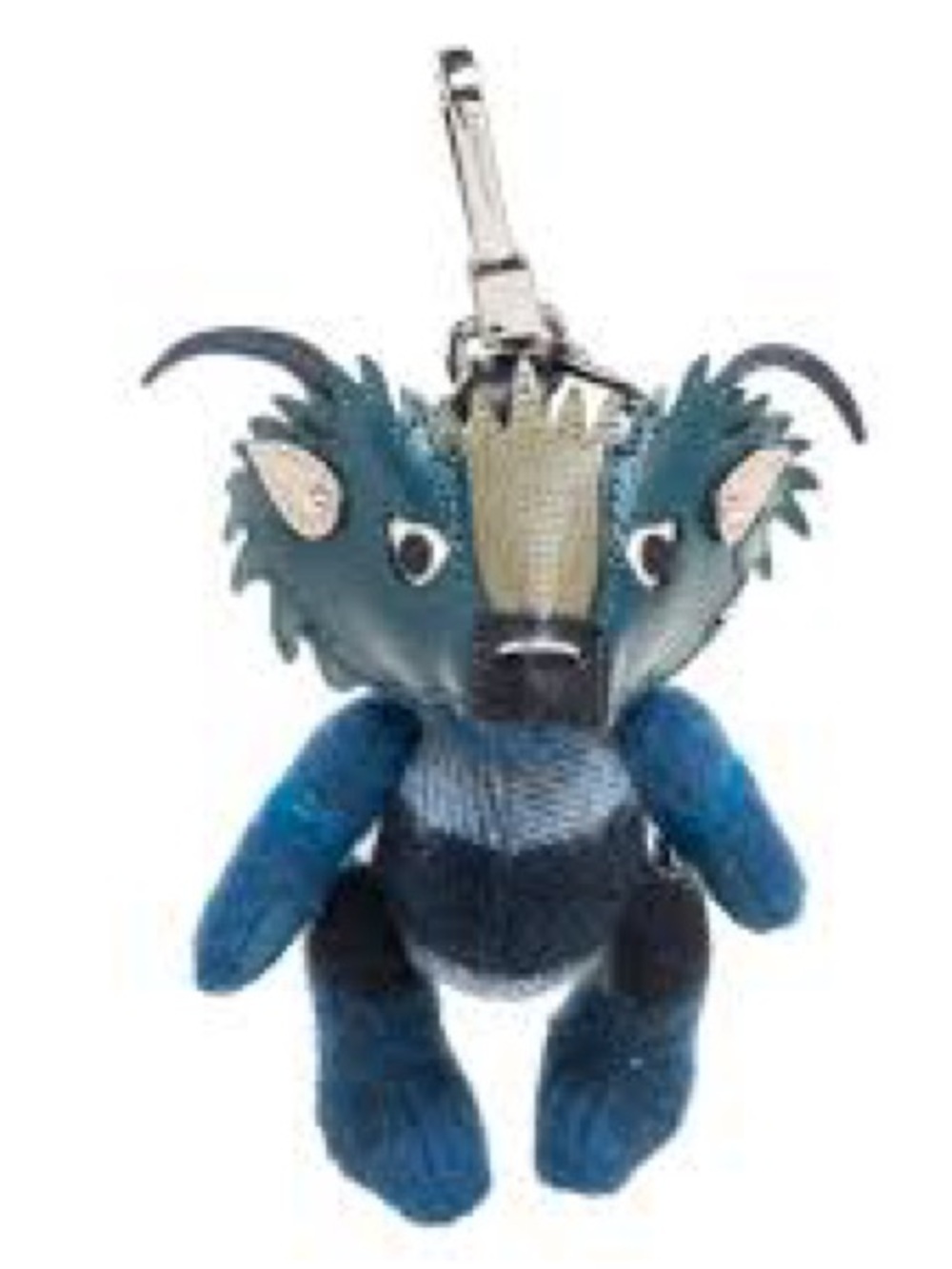 NWT BURBERRY Thomas Bear Bull Cashmere & Leather Bag Charm Carabiner Blue